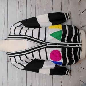 Women's C.A. Sport Totally 80's‎ Colorblock and Shapes Cardigan Sweater M…